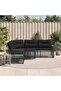 Garden Sofa with Cushions and Footstool L-Shaped Black Poly Rattan