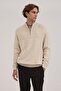 Beige Slim Fit Zippered Knitwear Sweater