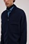 Navy Blue Slim Fit Peter Pan collar Rayon Knitwear Jacket with Zippered Pockets - 3