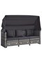 Extendable 3-Seater Sofa Bed with Roof Poly Rattan Grey - 4