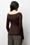 4797 women's boat neck long sleeve blouse - coffee - 4