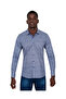 Slim Fit Blue Contrast Detailed Micro Floral Stretch Fabric Cotton Shirt - 2