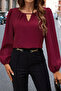 Burgundy Low-cut Neck Balloon Sleeve Crepe Blouse