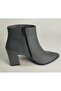 Women's Genuine Leather Gray Leather Heeled Boots - 4