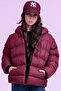 Girl's Burgundy Water and Windproof K Hooded Puffer Jacket with Fleece Inside - 4