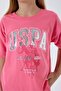 Girl's Crew Neck Embroidered Summer Regular Fit Pink Pajama Set Us2509-C-V1 - 3