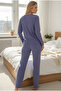 Purple Brushed Soft Textured Corded Fabric Ribbed Knit Knitted Button Cardigan Pajama Set - 3