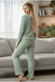 Green Crew Neck Soft Winter Waffle Knitted Pajamas Set - 3