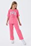 Girl's Crew Neck Embroidered Summer Regular Fit Pink Pajama Set Us2509-C-V1 - 5