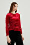 Women's Gathered Velvet Blouse - 3