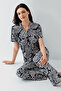 Women's Shirt Collar Printed Summer Regular Fit Navy Blue Pajama Set Ar3607-S-V2