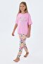 Girl's Crew Neck Embroidered Summer Regular Fit Pink Pajama Set Us2503-C-V2