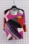 Women's Plus Size Stretch Fabric Crew Neck Mixed Patterned Three-Quarter Sleeve Mother T-Shirt Jersey Blouse - 2