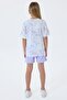 Girl's Crew Neck Embroidered Summer Regular Fit Purple Shorts Set Us2520-C-V2 - 4