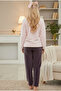 Pink Purple Embroidered Wellsoft Winter Knitted Pajama Set - 3