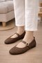 Women's Dark Brown Tweed Single Strap Buckle Classic Casual Ballet Flats | Everyday Shoes - 3