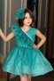 Girl's Puffy Dress with Shoulder-to-Chest Ruffle Detail, Stone Embellished, and Glittery Trim - 3
