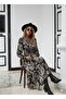 New Season Women's Long Sleeve Patterned Double-Breasted Collar Maxi Dress - 2