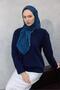 Cotton Polyester Soft Scarf Geometric Pattern Indigo Blue 90X90 - 3