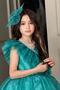 Girl's Puffy Dress with Shoulder-to-Chest Ruffle Detail, Stone Embellished, and Glittery Trim - 4