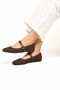 Women's Dark Brown Tweed Single Strap Buckle Classic Casual Ballet Flats | Everyday Shoes - 2