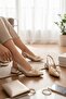 Feral Bowknot Gold (4 cm Heel Height) Pointed Toe Heeled Ballerina Shoes - 4