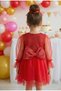 Red Long Tulle Sleeve Detailed Tutu Baby Girl Dress - 4