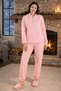 Women's Long Sleeve Zipper Detail Honeycomb Woven Pajama Set 240441 Pink02 - 3