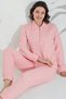 Women's Long Sleeve Zipper Detail Honeycomb Woven Pajama Set 240441 Pink02 - 5
