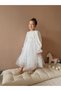 White Skirt Tulle Ruffled Belted Sleeve Tip Tulle Detailed Long Sleeve Girl Child Baby Girl Dress - 2