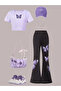 Children's New Butterfly Printed Crop T-Shirt- Flared Leggings Set