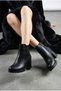 Women's Black Zippered Simple Daily Use Short Heeled Boots Shoes - 3