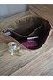 Brown Duck Fabric with Red Knitted Flowers Makeup/Clutch Bag - 3