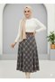 Women's Plaid Patterned Skirt with Waist Zipper and Belt - 3