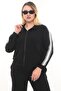 Modal Fabric Large Size Tracksuit Set with Striped Detail Zippers on the Sides and Pants - 2