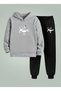 Sweatshirt - Tracksuit Set for Children (Hooded) Ay Yürüyüşü Printed 3 Threaded Ribbed