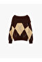 Long Sleeve Off Shoulder Argyle Pattern Knitwear Oversized Sweater - 2