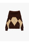 Long Sleeve Off Shoulder Argyle Pattern Knitwear Oversized Sweater