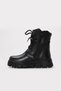 Black Unisex Fur Genuine Leather Lace-Up Zippered Rubber Sole Boots Tg0977011241614 - 3