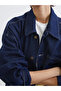 Indigo Shirt Collar O Oversized Women's Jean Jacket - 3