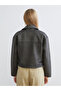 Shirt Collar Women's Leather Look Jacket - 4