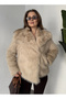 Women's Beige Faux Fur Coat Winter Plush Stylish Model - 4