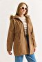 Women's Mink Half-Length Gabardine Fabric Wool Coat - 2