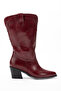 Burgundy Matte Leather Mid-Heel Perforated Summer Pointed Toe Western Cowboy Boots - 3