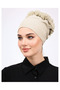 Ruffled Cream Stitch-Free Combed Cotton Bonnet Women's Hijab Tieable Inner Bonnet Stone Color - Beige Cream