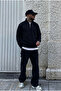 سويت شيرت رجالي 3 Thread Ş مبطن بالصوف Half Zipper D ياقة مرتفعة متوسطة الطول أسود LS-88511 - 3