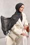 Floş Viscose Organic Shawl with Black Rope Pattern, Flowing and Draped, 75X195