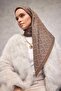 Viscose Velora Scarf Milky Brown Clover Patterned Tok Duruşlu 90X90 - 3