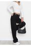 Women's Palazzo Jeans - High Waist, Straight Leg - Black - 3