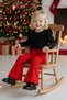 Baby Girl Red Flared High Waist Elastic Tights Pants - 5